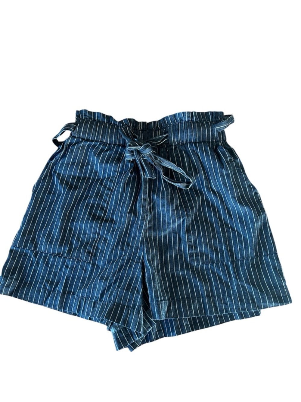NWT  Mi Ami - Blue & White Striped Paper Bag Shorts High Waisted Belted Size S